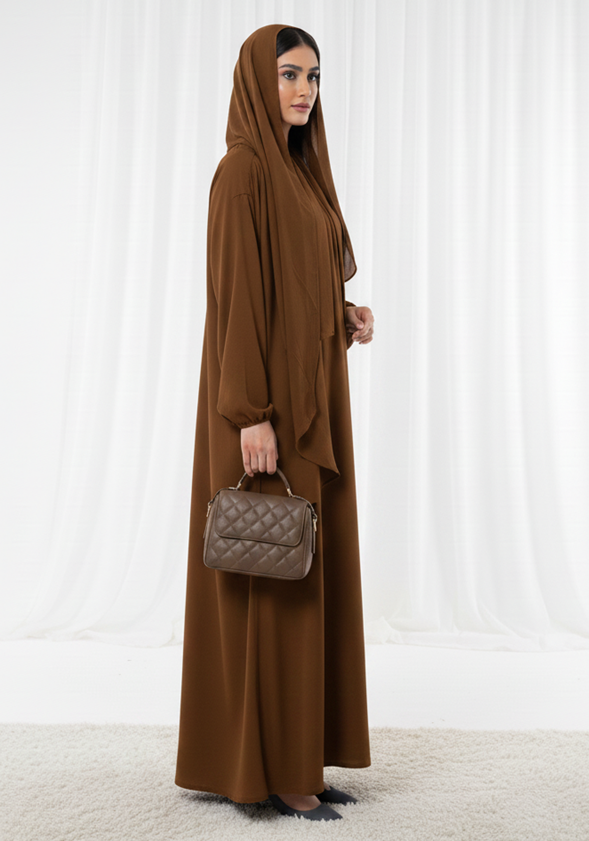 Harir Maqsood Brown Prayer Abaya – Attached Hijab Design