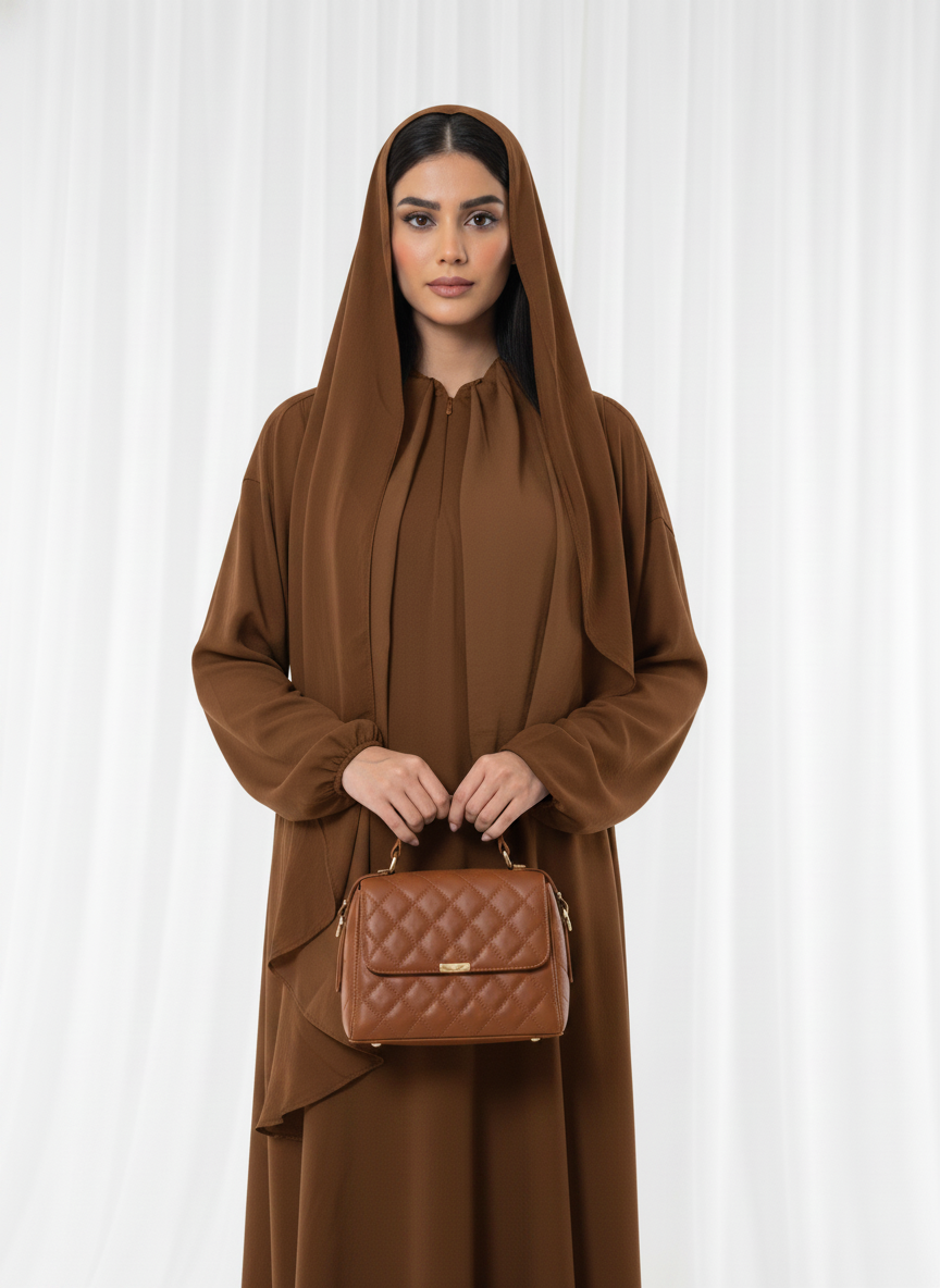 Harir Maqsood Brown Prayer Abaya – Attached Hijab Design