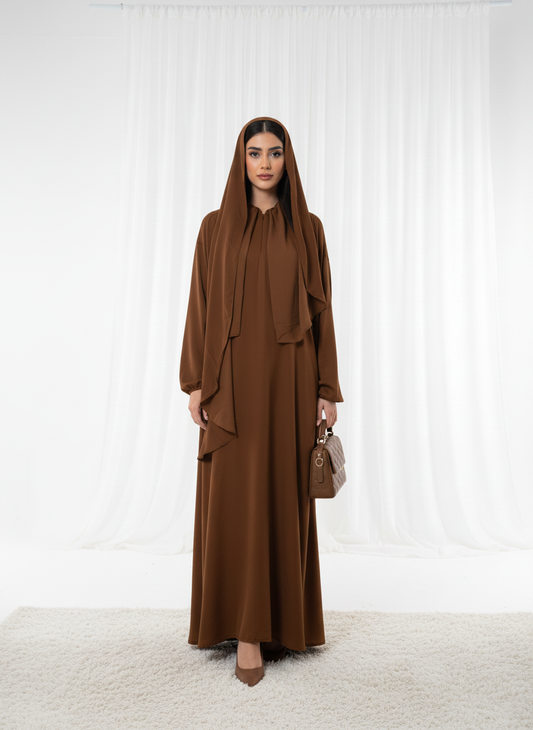 Harir Maqsood Brown Prayer Abaya – Attached Hijab Design