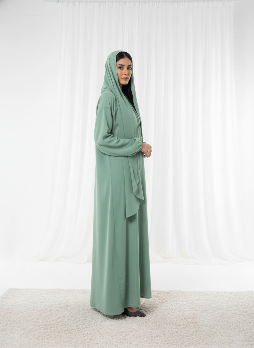 Harir Maqsood Green Prayer Abaya I Attached Hijab Design