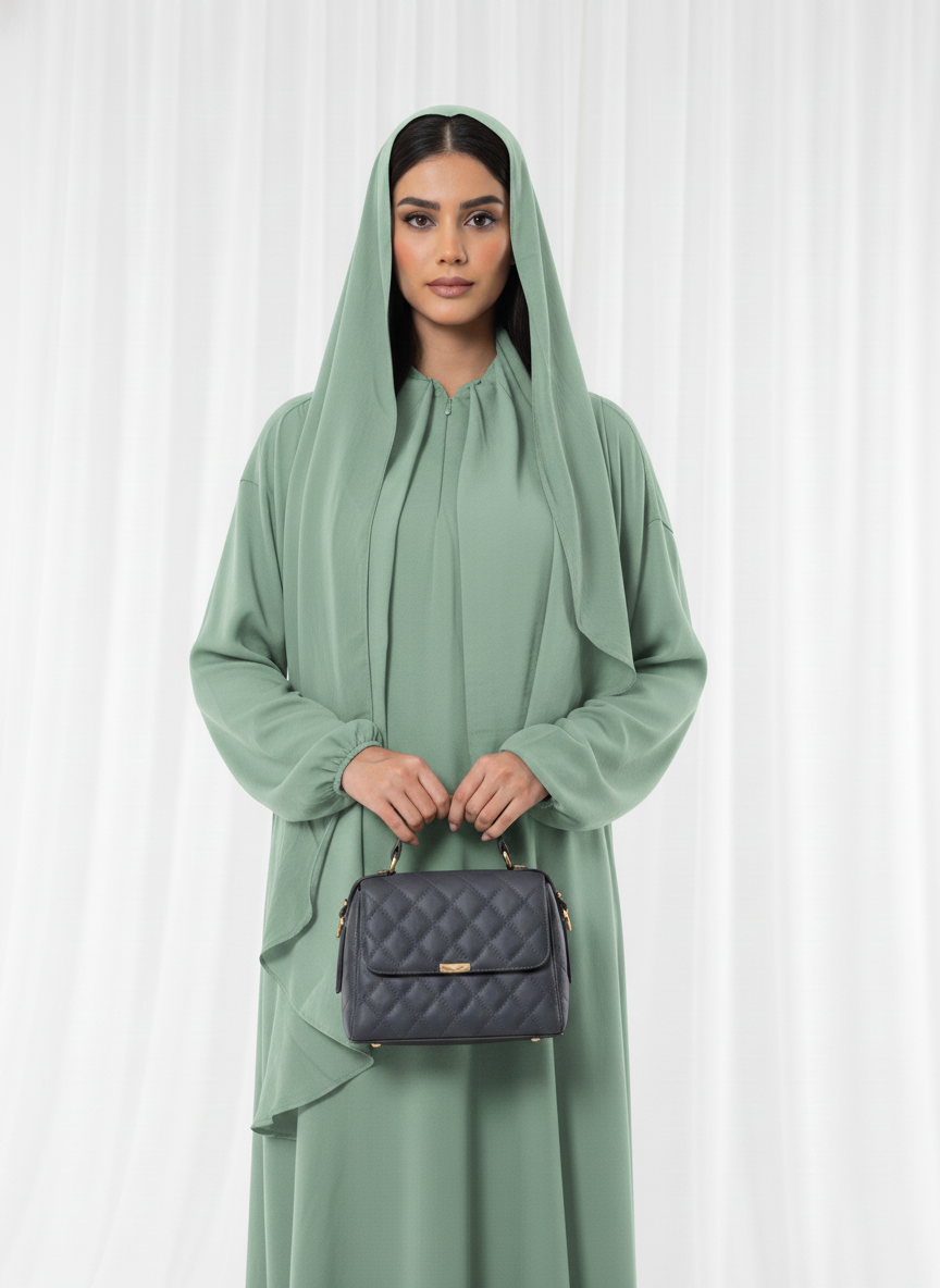 Harir Maqsood Green Prayer Abaya I Attached Hijab Design