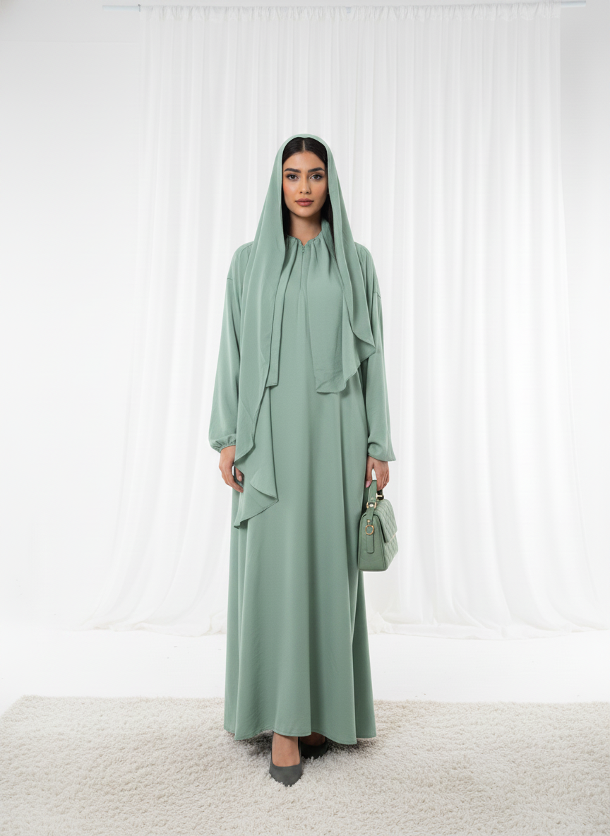 Harir Maqsood Green Prayer Abaya I Attached Hijab Design