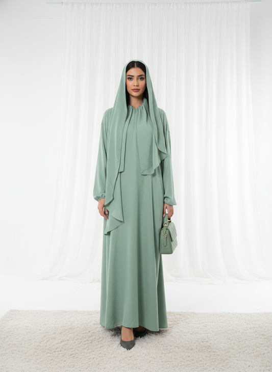 Harir Maqsood Green Prayer Abaya I Attached Hijab Design