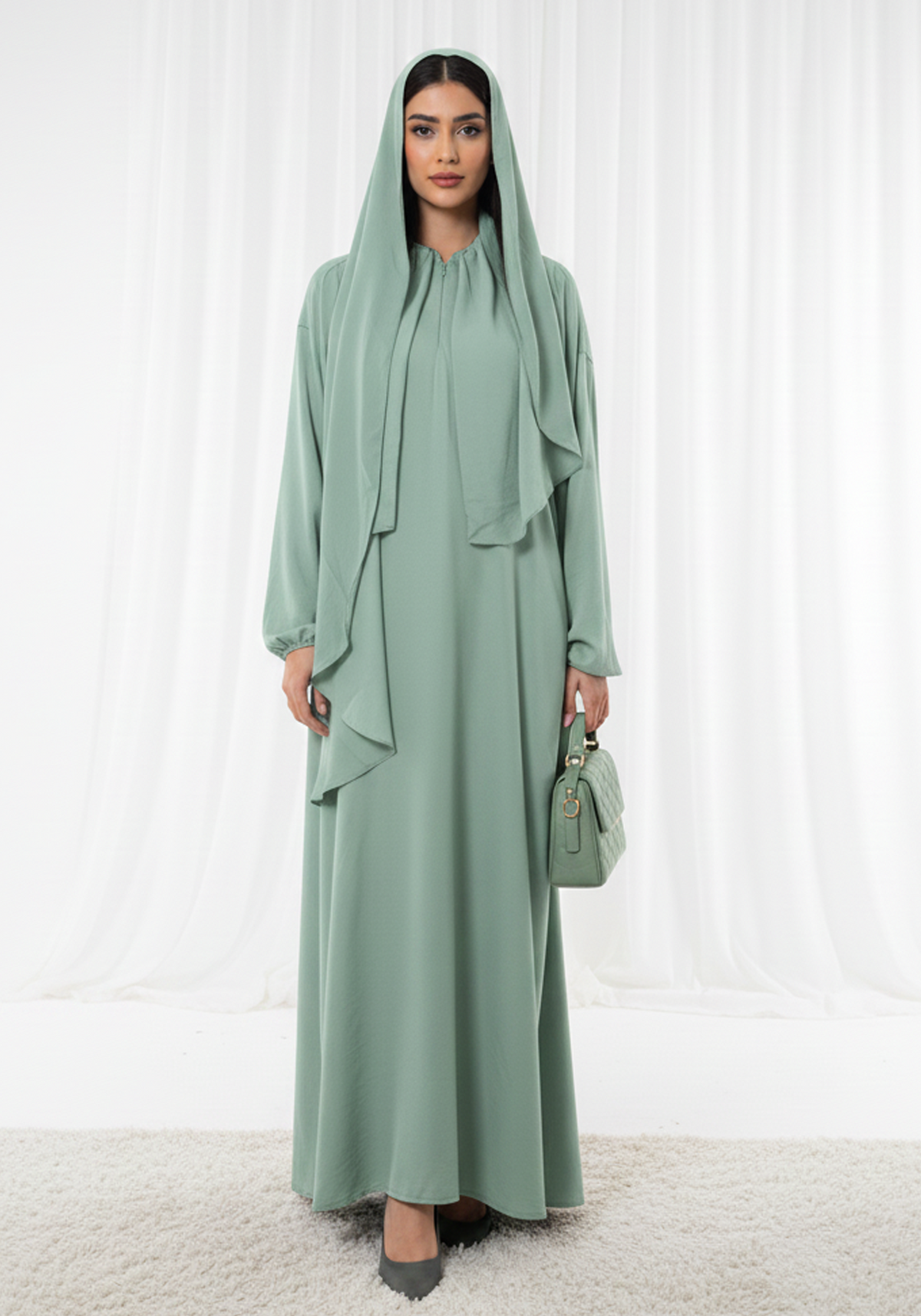 Harir Maqsood Green Prayer Abaya I Attached Hijab Design