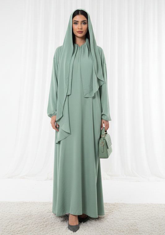 Harir Maqsood Green Prayer Abaya I Attached Hijab Design