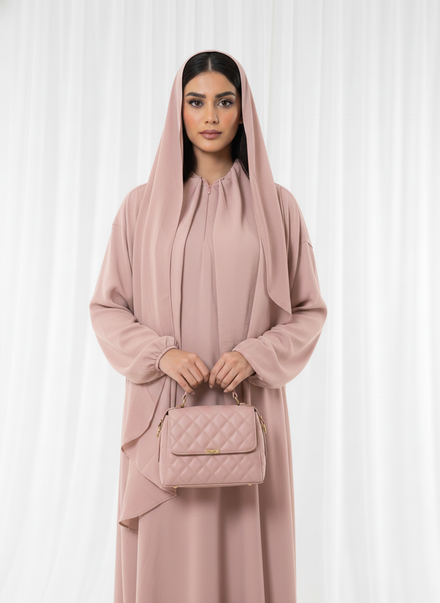 Harir Maqsood Pink Prayer Abaya I Attached Hijab Design