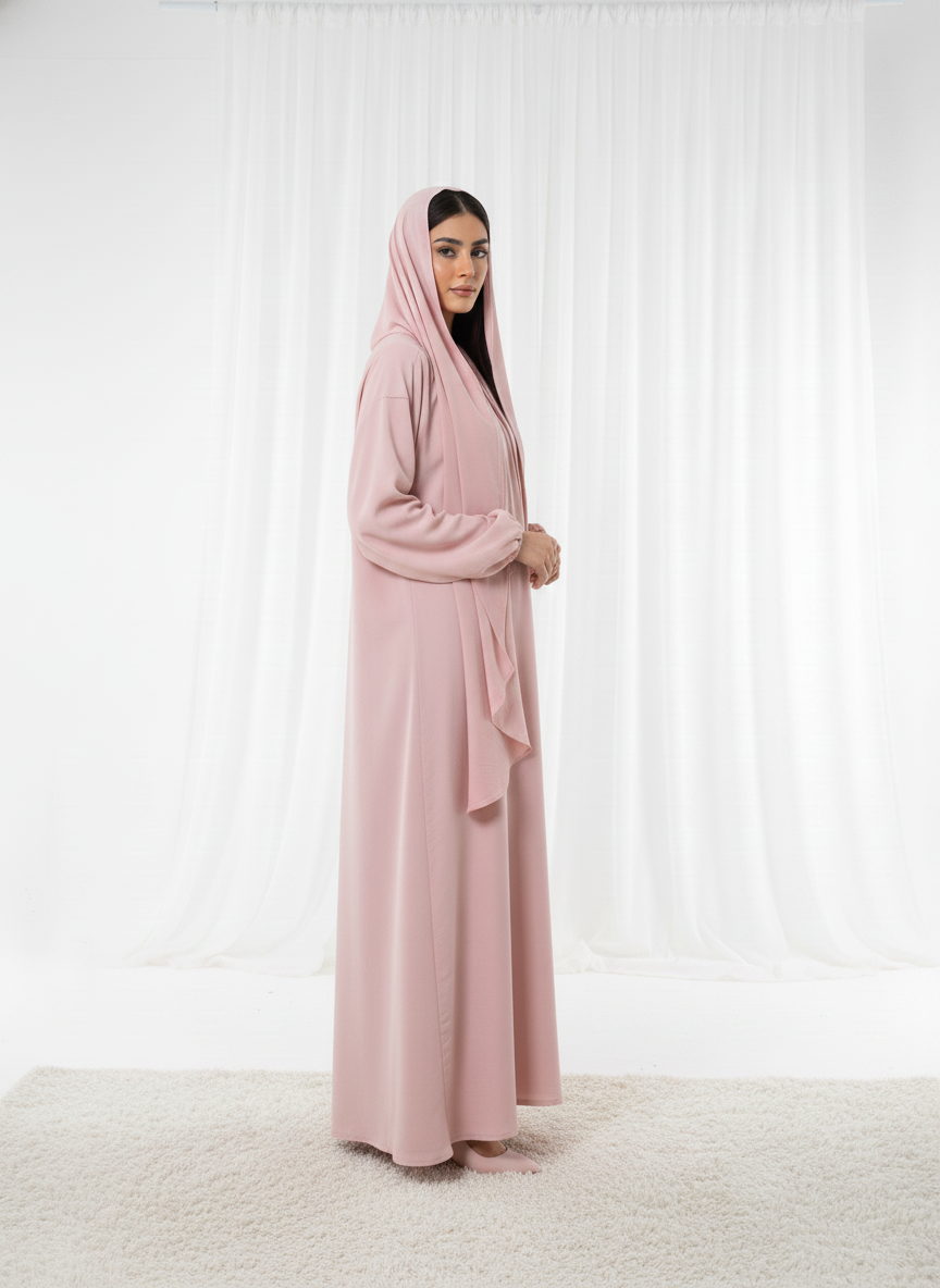 Harir Maqsood Pink Prayer Abaya I Attached Hijab Design