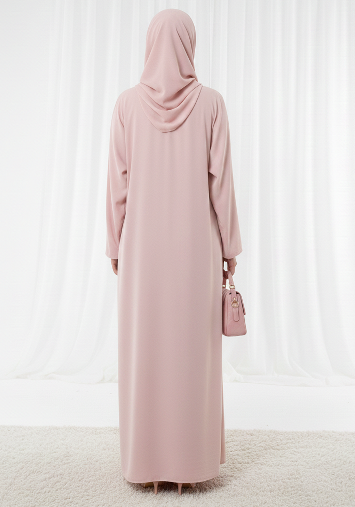 Harir Maqsood Pink Prayer Abaya I Attached Hijab Design