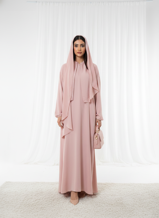 Harir Maqsood Pink Prayer Abaya I Attached Hijab Design