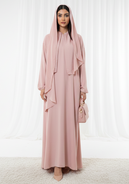 Harir Maqsood Pink Prayer Abaya I Attached Hijab Design