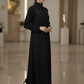 Bold And Modern Midnight Black Cobra Crepe Abaya Mandarin Collar Edition