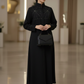 Bold And Modern Midnight Black Cobra Crepe Abaya Mandarin Collar Edition