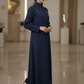 Bold And Modern Blue Cobra Crepe Abaya Mandarin Collar Edition