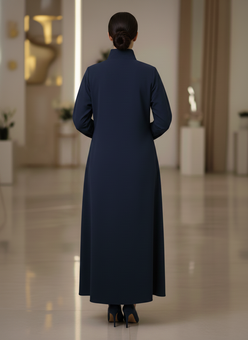 Bold And Modern Blue Cobra Crepe Abaya Mandarin Collar Edition