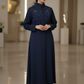 Bold And Modern Blue Cobra Crepe Abaya Mandarin Collar Edition