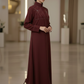 Bold And Modern Maroon Cobra Crepe Abaya Mandarin Collar Edition