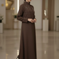 Bold And Modern Brown Cobra Crepe Abaya Mandarin Collar Edition