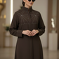 Bold And Modern Brown Cobra Crepe Abaya Mandarin Collar Edition