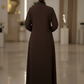Bold And Modern Brown Cobra Crepe Abaya Mandarin Collar Edition