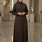Bold And Modern Brown Cobra Crepe Abaya Mandarin Collar Edition
