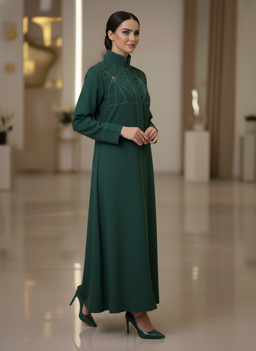 Bold And Modern Green Cobra Crepe Abaya Mandarin Collar Edition