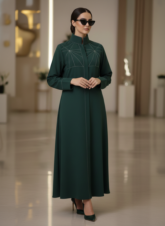 Bold And Modern Green Cobra Crepe Abaya Mandarin Collar Edition