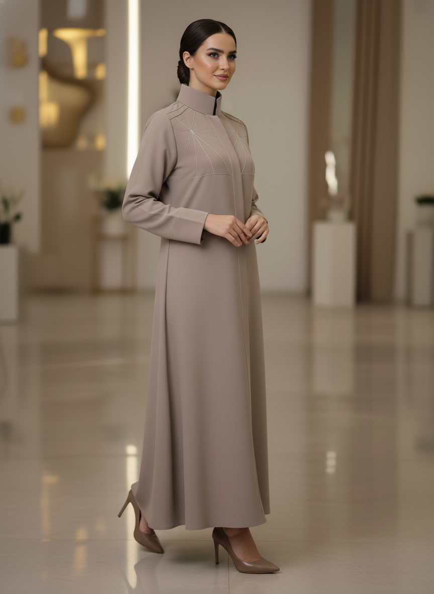 Bold And Modern Nude Cobra Crepe Abaya Mandarin Collar Edition