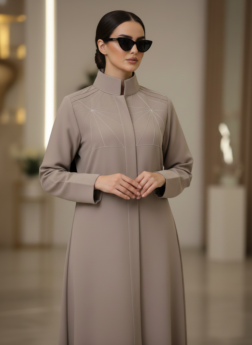 Bold And Modern Nude Cobra Crepe Abaya Mandarin Collar Edition