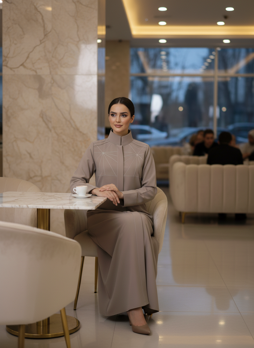 Bold And Modern Nude Cobra Crepe Abaya Mandarin Collar Edition