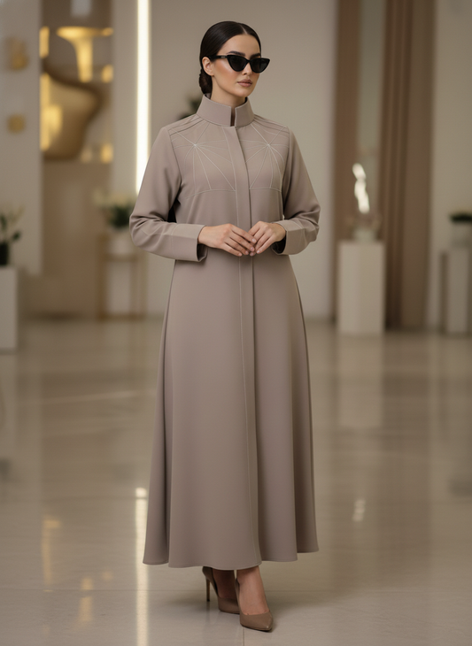 Bold And Modern Nude Cobra Crepe Abaya Mandarin Collar Edition