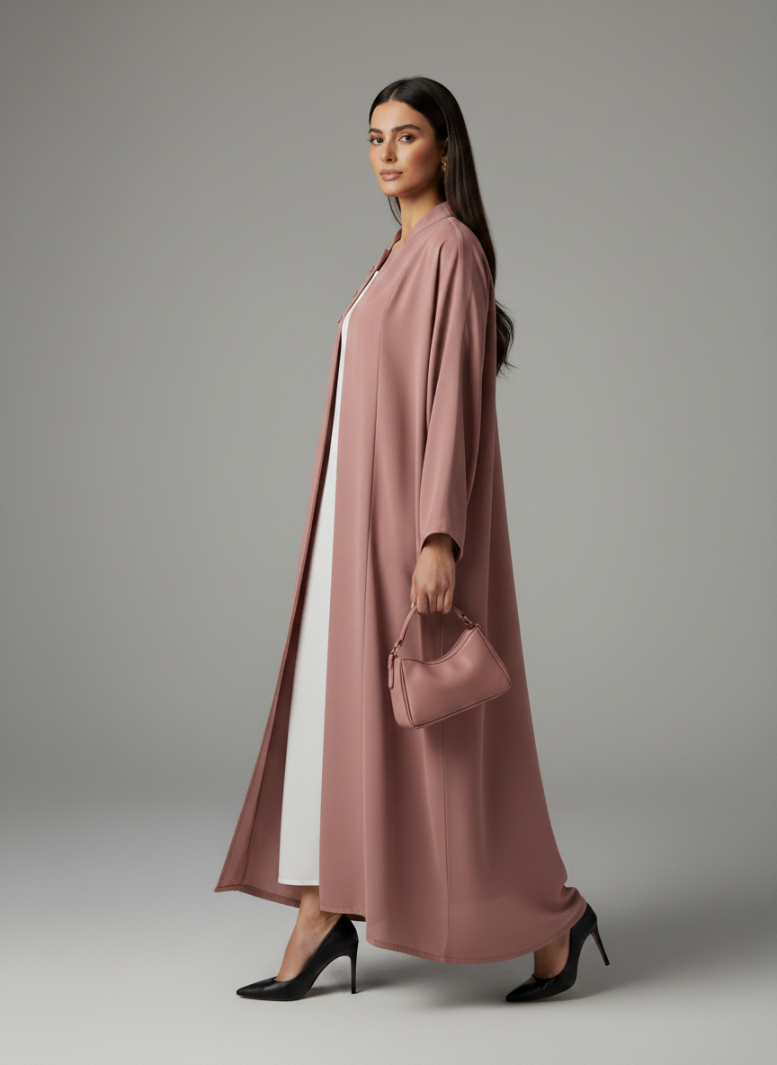 Signature Korean Nida Open Abaya I Minimalist High-Neck Design