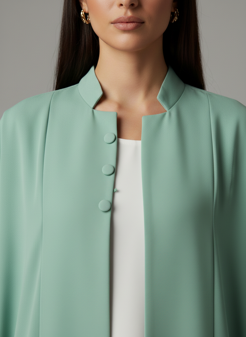 Signature Korean Nida Sage Green Open Abaya Minimalist High-Neck Design