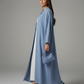 Signature Korean Nida Dusty Blue Open Abaya Minimalist High-Neck Design