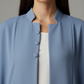 Signature Korean Nida Dusty Blue Open Abaya Minimalist High-Neck Design