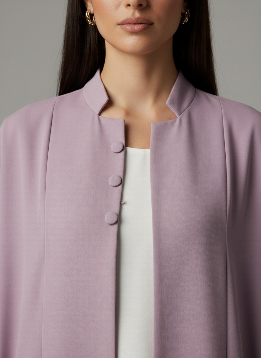 Signature Korean Nida Purple Open Abaya Minimalist High-Neck Design