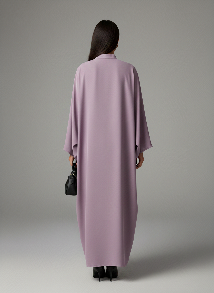 Signature Korean Nida Purple Open Abaya Minimalist High-Neck Design