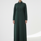 Geometric Panelled Design Green Abaya with Plain Chiffon Headscarf