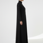 Geometric Panelled Design Black Abaya with Plain Chiffon Headscarf