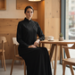 Geometric Panelled Design Black Abaya with Plain Chiffon Headscarf