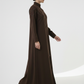 Geometric Panelled Design Brown Abaya with Plain Chiffon Headscarf