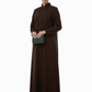 Geometric Panelled Design Brown Abaya with Plain Chiffon Headscarf