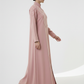 Geometric Panelled Design Pink Abaya with Plain Chiffon Headscarf