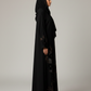 Premium Black Korean Nida Abaya – Elegant Handwork & Lace Floral Embroidery with Chiffon Headscarf