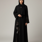 Premium Black Korean Nida Abaya – Elegant Handwork & Lace Floral Embroidery with Chiffon Headscarf