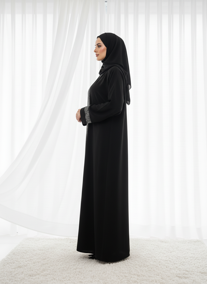Jet Black Silver Lace Filigree With Headscarf