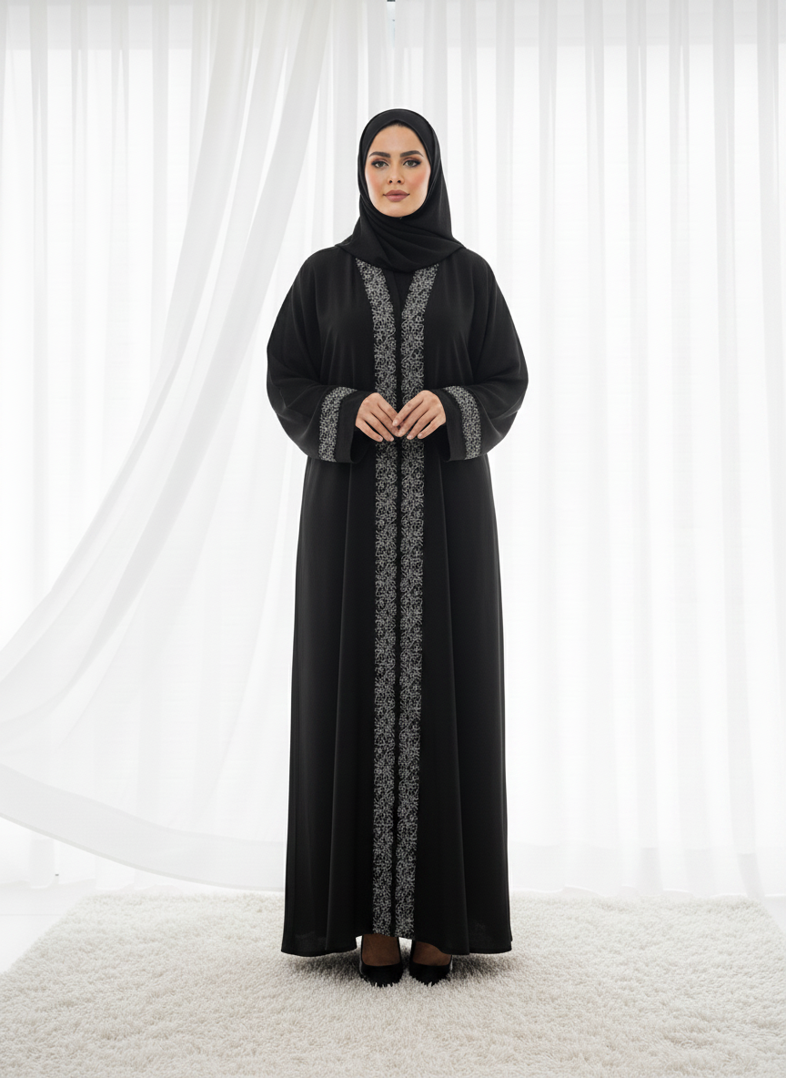 Jet Black Silver Lace Filigree With Headscarf