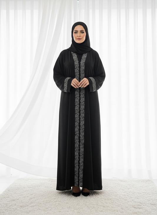 Jet Black Silver Lace Filigree With Headscarf