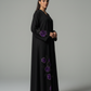 Luxe Black Korean Nida Abaya – Purple Sequin Floral Handwork with Chiffon Headscarf