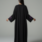 Luxe Black Korean Nida Abaya – Purple Sequin Floral Handwork with Chiffon Headscarf