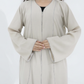 Melange Fabric Beige Kids Abaya with Lace On Front & Cuffs – Elegant Girls Modest Wear
